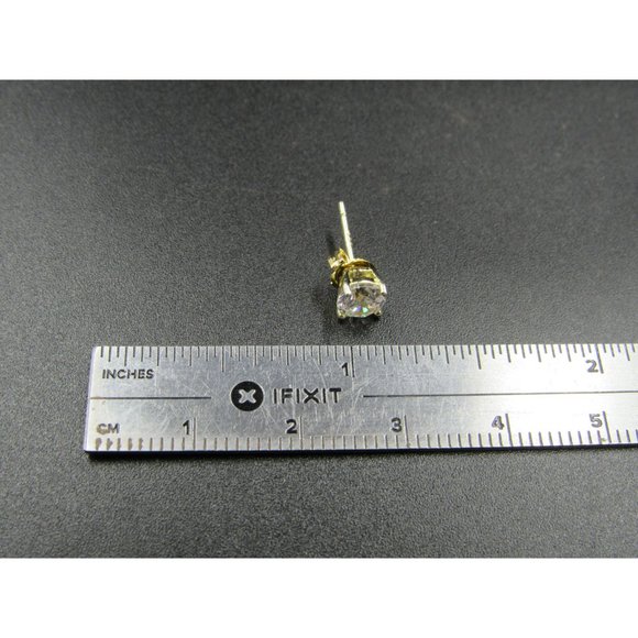 Sterling Silver Gold Plated Bright Round CZ Plain Stud Earrings Vintage Wedding - Picture 5 of 6